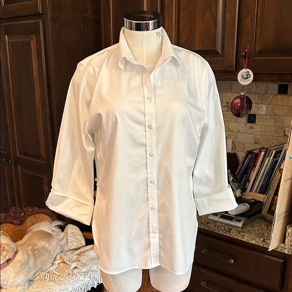Chico’s Sz 2 Crisp White 3/4 Sleeve Button-Up Shirt GUC